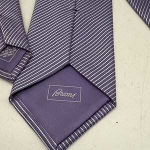 Brioni Lavender and White Hand Made Striped Tie